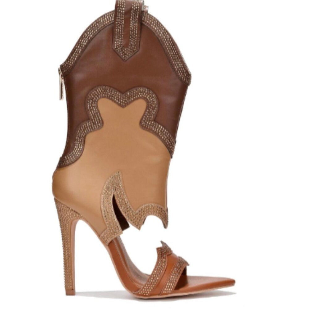 Brown and Tan Women's Western High Heel Boots
